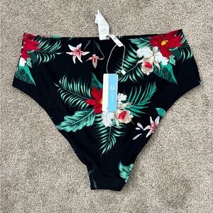 CUPSHE Tropical Floral Bikini Bottom XXL NWT HighCut Swim Bottom Black Red Green
